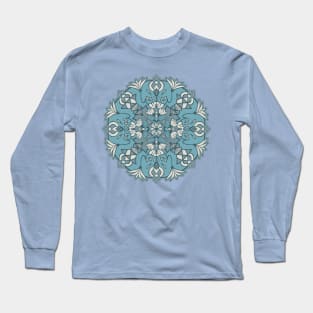 Muted Blue Lotus Mandala Long Sleeve T-Shirt